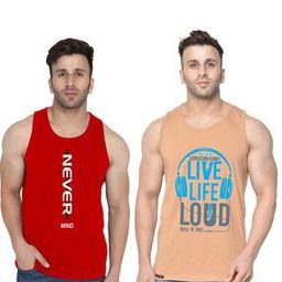 Pack of 2 Men Typographic Print Vests-image-84