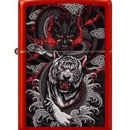 Zippo Dragon Tiger Design Metallic Red Windproof Lighter-28