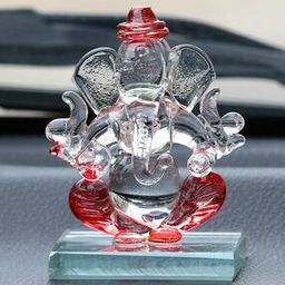 Red & Transparent Double Sided Crystal Car Ganesha Showpiece-image-3