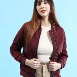 Women Zip-Front Regular Fit Bomber Jacket-picture-13