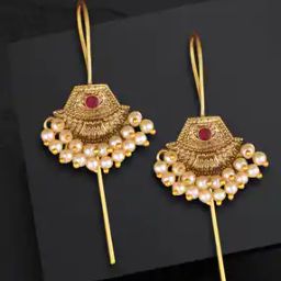 Stone-Studded Ear Cuff Earrings with Pearl Drops-image-96