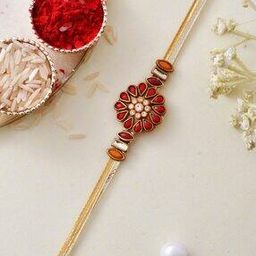 Kundan and Beads Crafted Rakhi with Roli & Chaval-image-7