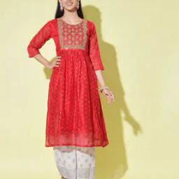 Embroidered Flared Kurta-image-28