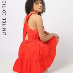 Halter-Neck Twist Back Detail Mini Dress-image-29