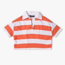 Girls Striped Relaxed Fit Polo T-Shirt-image-89