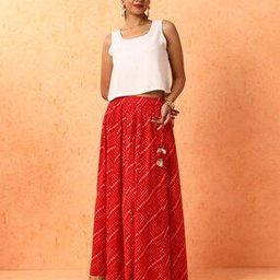 Women Sanganeri Print Flared Skirt with Tasselled Drawstrings Waist-image-35
