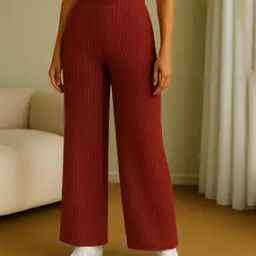 Women Ribbed Relaxed Fit High-Rise Pants-43