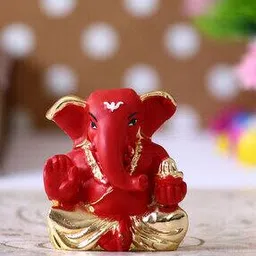 Gold Plated Red Appu Ganesha Decorative Showpiece for Home/Temple/Office/Car Dashboard-image-18