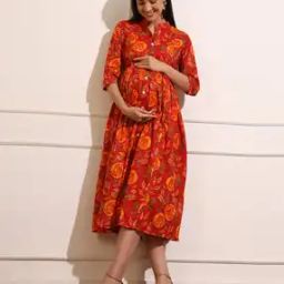 Women Floral Print Materntiy Fit & Flare Dress-image-95