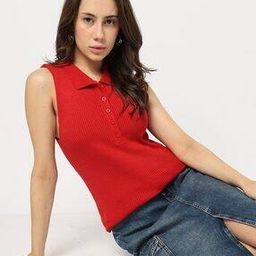 Flat Knit Sleeveless Polo Neck Top-image-47