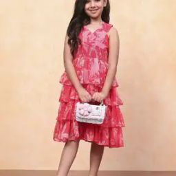 Girls Floral Print Tiered Dress with Hairband-image-28