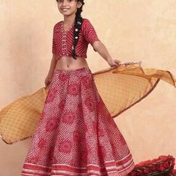 biba Girls Printed Flared Lehenga Choli & Dupatta Set-picture-12