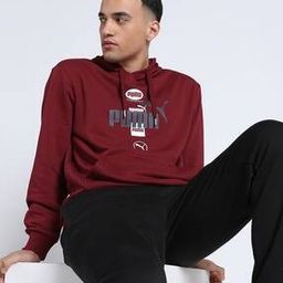 Men Brand Print Regular Fit Hoodie with Kangaroo Pocket-image-46