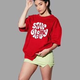 Women Typographic Print Oversized Round-Neck T-Shirt-image-27