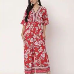 moomaya Women Leaf Print V-Neck Jumpsuit-picture-47