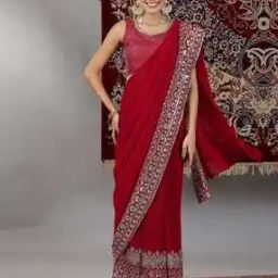 Women Embroidered Crop Top & Pre-Stitched Pleated Saree Set-image-74