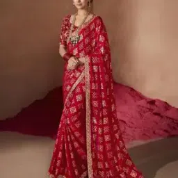 Women Bandhani Print Chiffon Saree-image-70
