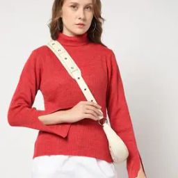 Women Ribbed Turtleneck Oversized Pullover-image-56