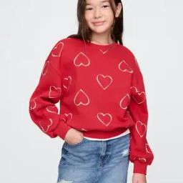 Heart Print Crew-Neck Fleece Sweatshirt-image-9