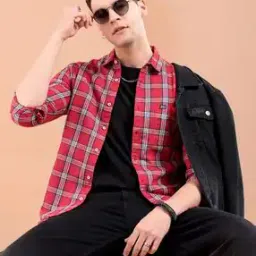 Men Checked Slim Fit Shirt with Patch Pocket-18
