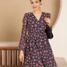 Shein Casual Peasant Tiered Hem Mock Wrap Smocked Waist Empire Dress-image-36