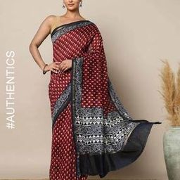 Hand Print Banarsi Pure Chanderi Piped Saree-image-36