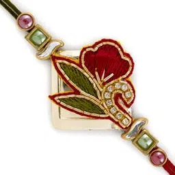 Floral Zardosi Rakhi with Roli & Card-image-3