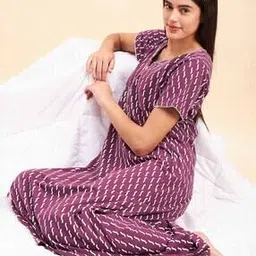Women Printed Round-Neck Nighti -image-5