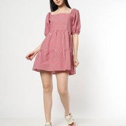 Women Checked Mini Tiered Dress-image-35