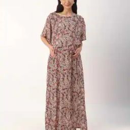 Women Leaf Print A-Line Maxi Dress-image-15
