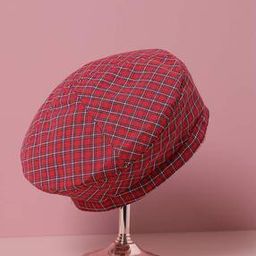 Checked Beret Hat-1