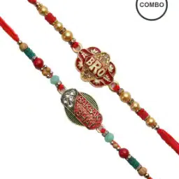 Set of 2 Stone-Studded Rakhi Set with Roli-Chawal & Greeting-picture-3