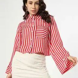 Women Striped Relaxed Fit Shirt with Patch Pocket-image-22