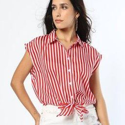 Women Striped Relaxed Fit Tie-Up Waist Shirt-image-92