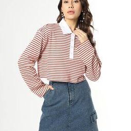 Women Striped Boxy Fit Polo T-Shirt-image-36