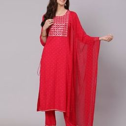 Geometric Print Straight Kurta Suit Set-picture-25