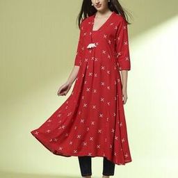 Women Geometric Print V-Neck A-Line Kurta-image-8