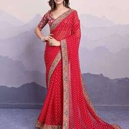 Women Bandhani Printed Georgette Saree With Embroidered Lace Border  -image-2