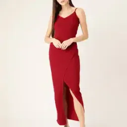 Women V-Neck Sheath Dress with Slit-Front-image-19