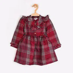 Checked A-line Dress with Ruffles-image-58