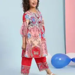 Girls Printed A-Line Kurta & Salwar Set-image-5