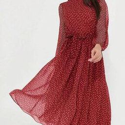 Women Micro Print A-Line Dress with Tie-Up-image-61