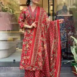 Women Floral Print Anarkali Kurta Suit Set-image-81