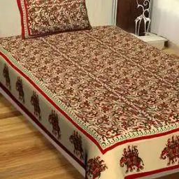 Novelty Cotton Jaipuri Single bedsheet With 1 Pillow Cover-36