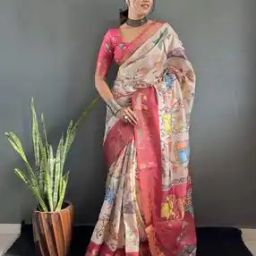 Ethinic Motifs Woven Design Zari Kanjeevaram Slik Kalamkari Print Saree -image-75