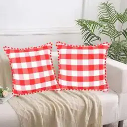 Set of 2 Checked Cushion Covers 16" x 16"-17