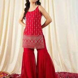 Women Regular Fit Block Print Kurta & Sharara Set-picture-16