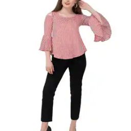 Striped Cold-Shoulder Sleeves Top-picture-11