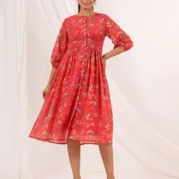 Women Georgette Floral Printed Gathered Dress-image-33
