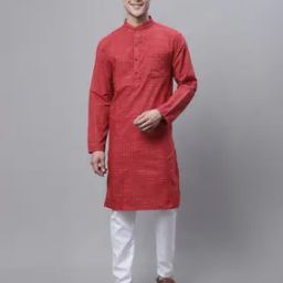 Checked Long Kurta with Patch Pocket-0
